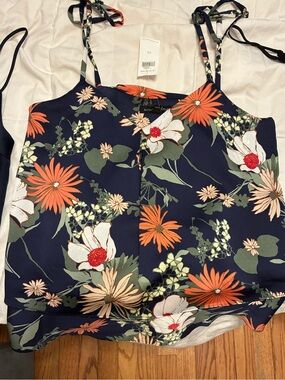 2 for 1! Banana Republic Navy Floral Tie-Shoulder Cami with polka dot cami